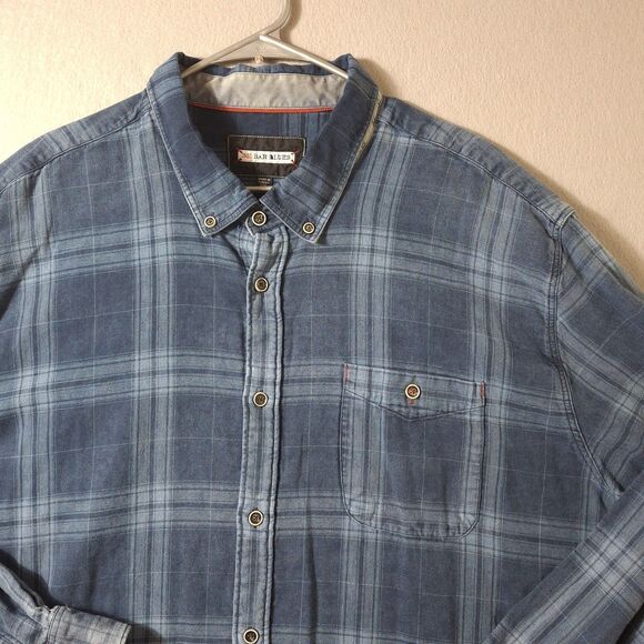 32 Bar Blues Flannel Shirt Men’s XXXL Blue Button Down Plaid Cotton Long Sleeve - Picture 2 of 7